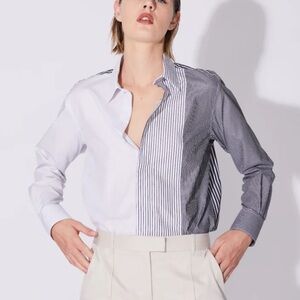 Barbara Bui Color Block Striped Button Down Top